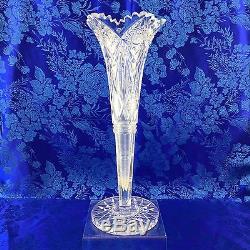 Antique Hawkes American Brilliant Sawtooth Cut Crystal 12 Trumpet Vase