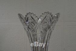 Antique Hawkes Crystal Trumpet Vase 14, American Brilliant Period, Cut Glass