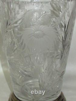 Antique Hawkes Sterling Silver Mounted Cut Crystal Glass Vase signed