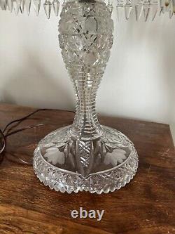 Antique Heavy Cut Crystal Glass Mushroom Lamp Hanging Crystals C. 1920's