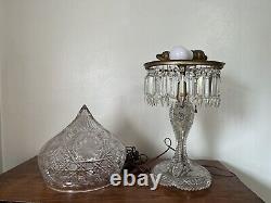 Antique Heavy Cut Crystal Glass Mushroom Lamp Hanging Crystals C. 1920's
