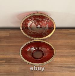 Antique Hinged Crystal Glass Cut To Clear Trinket Box Egg Oval Shape Brass Mount