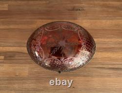 Antique Hinged Crystal Glass Cut To Clear Trinket Box Egg Oval Shape Brass Mount
