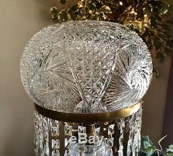 Antique Huge 26 Cut Glass Crystal Mushroom Shade Lamp All Prisms