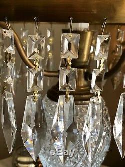 Antique Huge 26 Cut Glass Crystal Mushroom Shade Lamp All Prisms