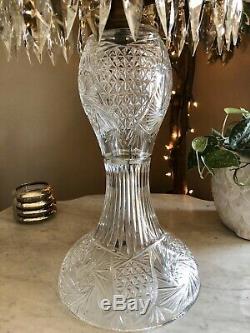 Antique Huge 26 Cut Glass Crystal Mushroom Shade Lamp All Prisms