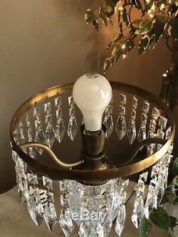 Antique Huge 26 Cut Glass Crystal Mushroom Shade Lamp All Prisms