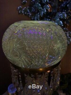 Antique Huge 26 Cut Glass Crystal Mushroom Shade Lamp All Prisms