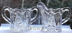 Antique Imperial Glass Cut Crystal Cream & Sugar Set Mint Nutcut Ohio USA