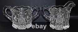 Antique Imperial Glass Cut Crystal Cream & Sugar Set Mint Nutcut Ohio USA