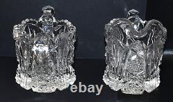 Antique Imperial Glass Cut Crystal Cream & Sugar Set Mint Nutcut Ohio USA