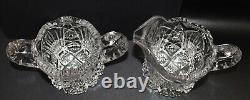 Antique Imperial Glass Cut Crystal Cream & Sugar Set Mint Nutcut Ohio USA