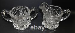 Antique Imperial Glass Cut Crystal Cream & Sugar Set Mint Nutcut Ohio USA
