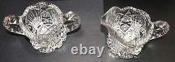 Antique Imperial Glass Cut Crystal Cream & Sugar Set Mint Nutcut Ohio USA