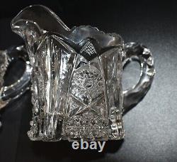 Antique Imperial Glass Cut Crystal Cream & Sugar Set Mint Nutcut Ohio USA
