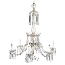 Antique Italian Opalescent Glass & Cut Crystal Six-Light Chandelier c1920