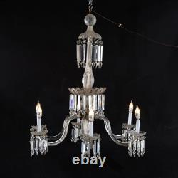 Antique Italian Opalescent Glass & Cut Crystal Six-Light Chandelier c1920