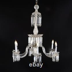Antique Italian Opalescent Glass & Cut Crystal Six-Light Chandelier c1920