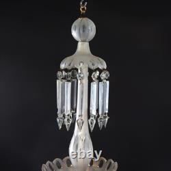 Antique Italian Opalescent Glass & Cut Crystal Six-Light Chandelier c1920
