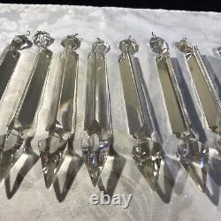 Antique Large Crystal Chandelier Candle Glass Prisms Cut Spear 8 Set 10 READ