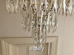 Antique Lead Crystal Chandelier Four Tier Ceiling Light Cut Glass Drops 1880s