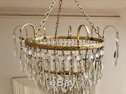 Antique Lead Crystal Chandelier Four Tier Ceiling Light Cut Glass Drops 1880s