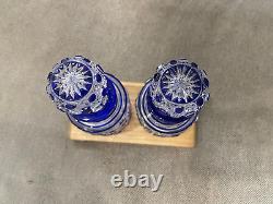 Antique Manner of Baccarat Cut Crystal Glass Cobalt & Clear Pair Perfume Bottles