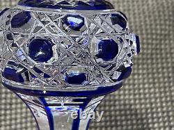 Antique Manner of Baccarat Cut Crystal Glass Cobalt & Clear Pair Perfume Bottles