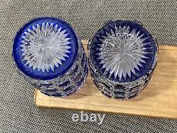 Antique Manner of Baccarat Cut Crystal Glass Cobalt & Clear Pair Perfume Bottles