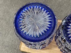 Antique Manner of Baccarat Cut Crystal Glass Cobalt & Clear Pair Perfume Bottles