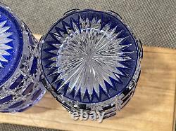 Antique Manner of Baccarat Cut Crystal Glass Cobalt & Clear Pair Perfume Bottles