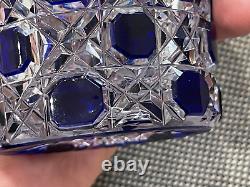 Antique Manner of Baccarat Cut Crystal Glass Cobalt & Clear Pair Perfume Bottles