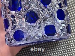 Antique Manner of Baccarat Cut Crystal Glass Cobalt & Clear Pair Perfume Bottles