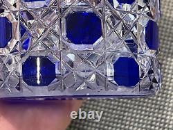 Antique Manner of Baccarat Cut Crystal Glass Cobalt & Clear Pair Perfume Bottles