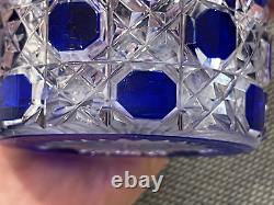 Antique Manner of Baccarat Cut Crystal Glass Cobalt & Clear Pair Perfume Bottles