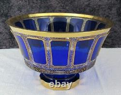 Antique Moser Bohemian Cut to Clear Cobalt Blue Cabochon Crystal Glass Bowl