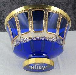 Antique Moser Bohemian Cut to Clear Cobalt Blue Cabochon Crystal Glass Bowl