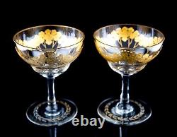 Antique Moser Czech Bohemian Intaglio Cut Crystal Gold Large Goblets Set of 2