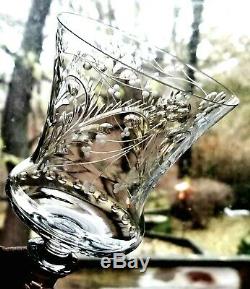 Antique NEWTON CRYSTAL CO KING 8 WATER GOBLETS Wine Glasses CUT Stemware VTG