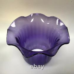 Antique Oil Lamp Duplex NuSun Burner Cut Crystal Font Purple Glass Shade