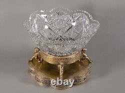 Antique Original Victorian Crystal Cut Glass Cherub Silverplate Centerpiece Bowl