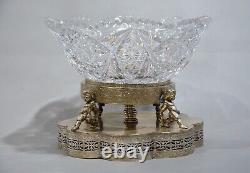 Antique Original Victorian Crystal Cut Glass Cherub Silverplate Centerpiece Bowl