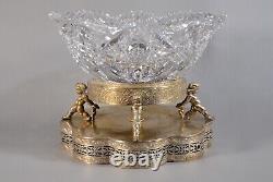 Antique Original Victorian Crystal Cut Glass Cherub Silverplate Centerpiece Bowl