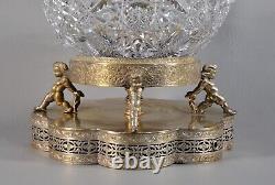 Antique Original Victorian Crystal Cut Glass Cherub Silverplate Centerpiece Bowl