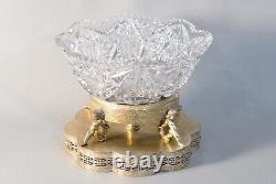 Antique Original Victorian Crystal Cut Glass Cherub Silverplate Centerpiece Bowl