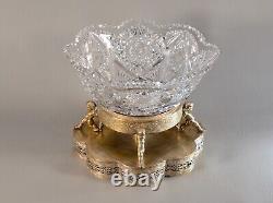 Antique Original Victorian Crystal Cut Glass Cherub Silverplate Centerpiece Bowl