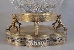 Antique Original Victorian Crystal Cut Glass Cherub Silverplate Centerpiece Bowl