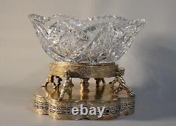 Antique Original Victorian Crystal Cut Glass Cherub Silverplate Centerpiece Bowl