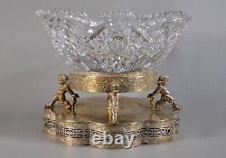 Antique Original Victorian Crystal Cut Glass Cherub Silverplate Centerpiece Bowl