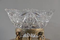 Antique Original Victorian Crystal Cut Glass Cherub Silverplate Centerpiece Bowl